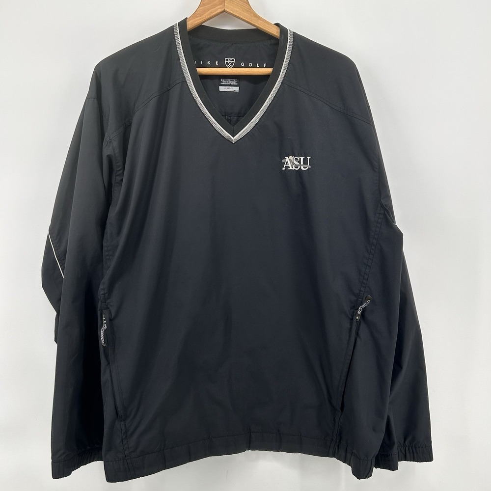 Nike Golf Clima-FIT Windbreaker Mens L Black V Neck‎ ASU Pullover Athletic